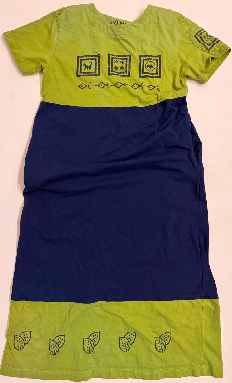 Y2K Country Wear 2000 Casuals Women's Green/Blue Short Sleeve Pocket Dress Sz PM